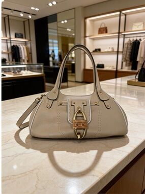 Salvatore Ferragamo Hand Bag Leather White Gold Auth 125206
